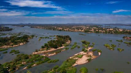 Fototapeta na wymiar Mekong River islands drone top view in a sunny day