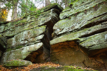 Sedimentary rock of Ritchie Ledges in Cuyahoga Valley National Park.