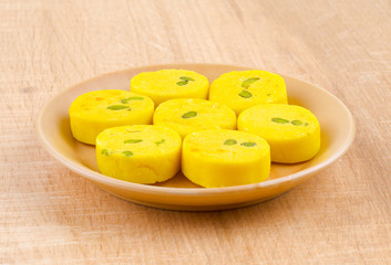 Indian Sweet Food Kesar Peda Also Know as Kesar Mawa Peda, Saffron Sweet, Saffron Peda, Pedha, Pera or Peday is a Saffron Flavoured Soft, Dense Sweet That is Specially Made During Festivals