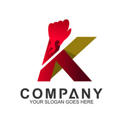 letter K logo with hand punch