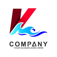 letter V logo with blue wave shape