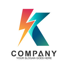 thunder letter K logo design