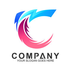 thunder swoosh letter C logo design