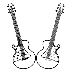 Black and white vector image of two guitars