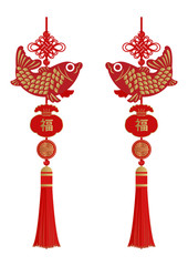 春節の縁起物。 中国結びのデザイン。 吉祥のオーナメント。 旧正月のチャーム。 鯉の中国結びの縁起物。