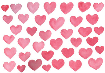 Hand drawn watercolor pink heart love
