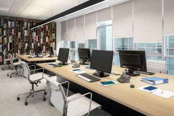 Computer Workplace Inside a Business Center - 3d visualization