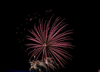 New year holiday fireworks on the banks of the Neva river in St. Petersburg.