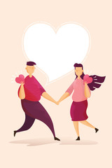 Happy couples on Lovely in Valentine's day festival and pink background. Vector illustration