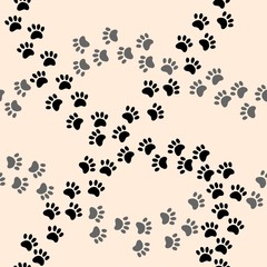 Paw print vector seamless cartoon pattern. Vector print