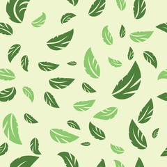 Green leaves on green background seamless pattern. Vector illustration