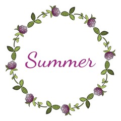 Summer lettering in red clover botanical wreath