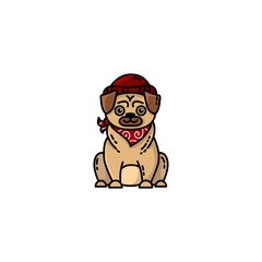 Hipster pug flat illustration. Pictogram for web, mobile and infographics