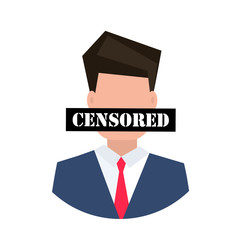 Censored concept. Man with censored sign on his face. 