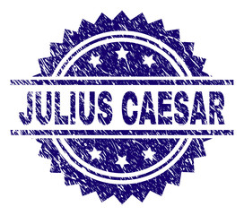 JULIUS CAESAR stamp seal watermark with distress style. Blue vector rubber print of JULIUS CAESAR label with grunge texture.