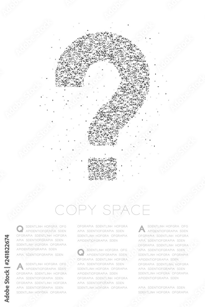 Poster abstract geometric low polygon square box pixel and triangle pattern question mark sign icon, doubt 
