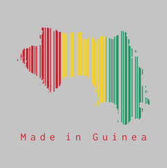 Barcode set the shape to Guinea map outline and the color of Guinea flag on grey background.