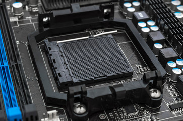 Place for central processor on motherboard. Close up.
