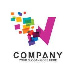 Obraz premium letter W logo with colorful pixel