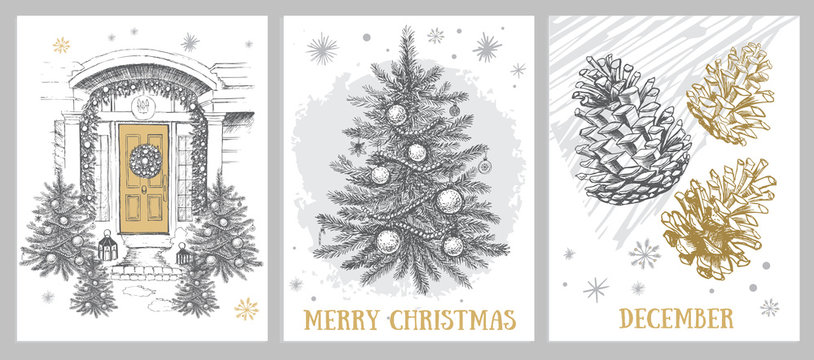 Christmas pattern in sketch style. Hand drawn.