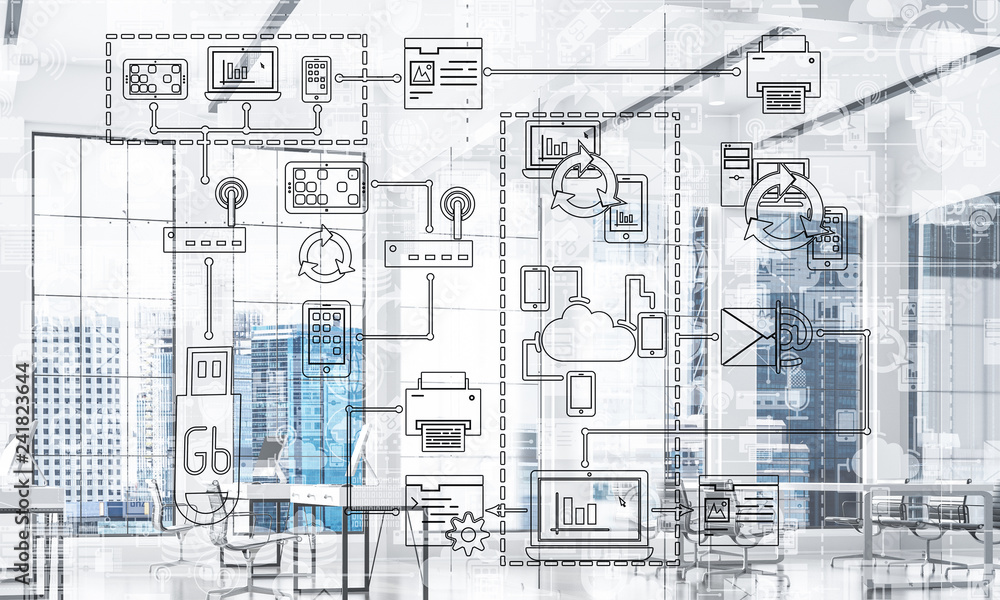 Aufkleber technology background image with media interface as connection a
