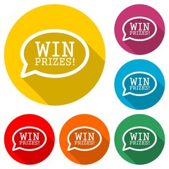 Win prizes! Win prizes icon or logo, color set  with long shadow