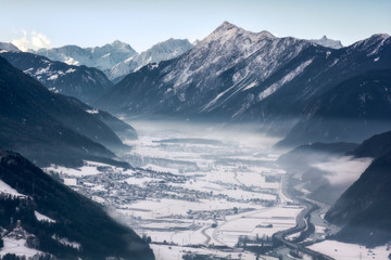 Fog in the winter valley