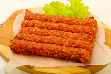Raw beef sausages