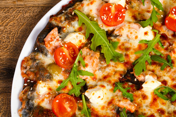 Pizza with salmon and mozzarella