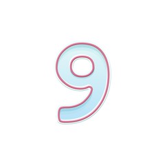 Candle number nine. 9 symbol. Cartoon realistic vector candle number for Birthday cakes