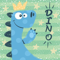 Cute dino characters. Princess illustration.