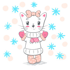 Cute, pretty love cat illustration.