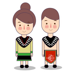 Papua province wedding Couple, cute Indonesian traditional clothes costume bride and groom cartoon vector illustration