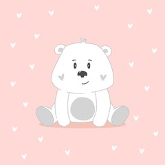 Cute funny bear. Hand drawn work. Childish cartoon design for kid t-shirts, dress or greeting cards. Vector illustration.