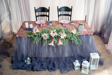 Festive table decorated with flowers