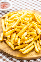 French fries with tomato or ketchup sauce