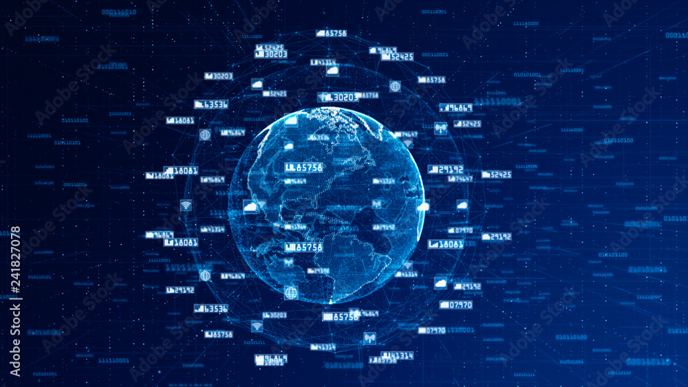 Aufkleber digital network data and communication network concept abstract background. world original source fr