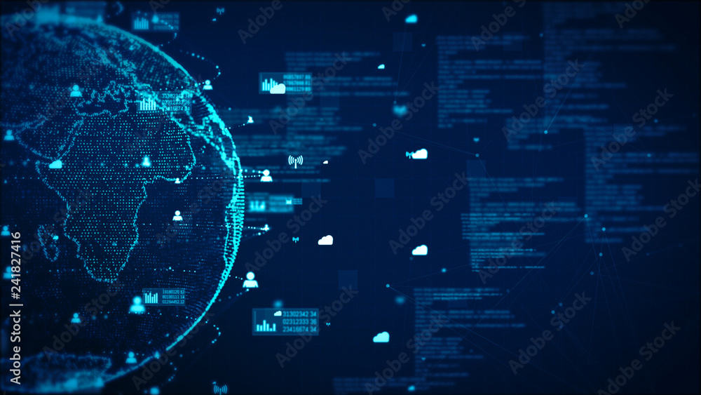 Poster digital technology network data and communication concept abstract background. earth element furnish