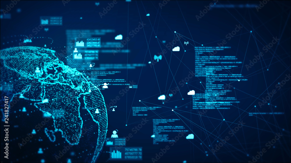 Poster digital technology network data and communication concept abstract background. earth element furnish