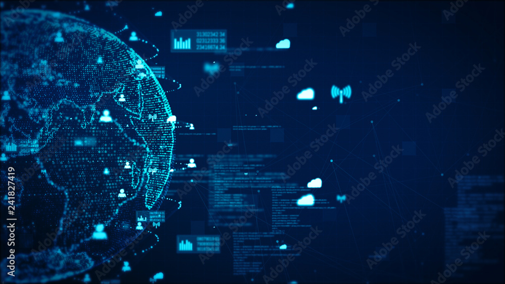Poster digital technology network data and communication concept abstract background. earth element furnish