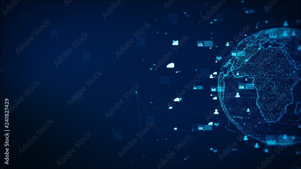 Poster digital technology network data and communication concept abstract background. earth element furnish