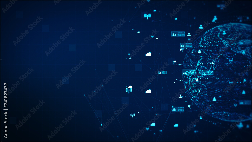 Poster digital technology network data and communication concept abstract background. earth element furnish