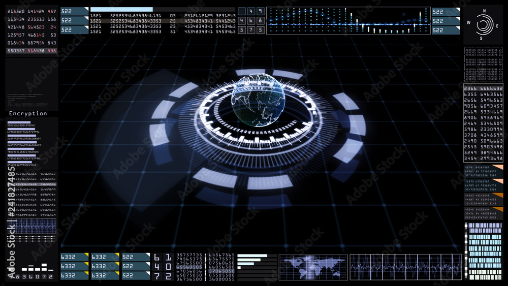 Poster technology communication and connection with futuristic user interface head up display. earth elemen