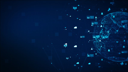 Digital Technology Network Data and Communication Concept Abstract Background. Earth element furnished by Nasa