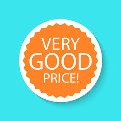 Sale sticker icon isolated on a blue background. Orange color special offer, discount tag. Good price inscription. Simple realistic design. Flat style vector illustration.