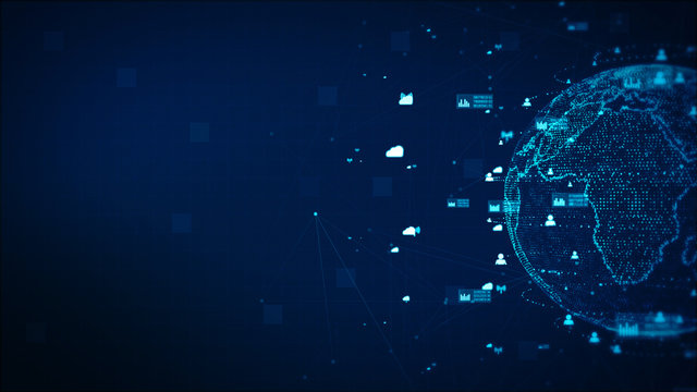 Digital Technology Network Data and Communication Concept Abstract Background. Earth element furnished by Nasa