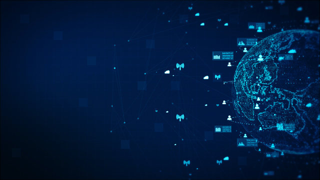 Digital Technology Network Data and Communication Concept Abstract Background. Earth element furnished by Nasa