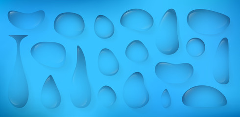 Naklejka na ściany i meble Realistic water drops set isolated. Beautiful background. Simple design. Vector illustration.
