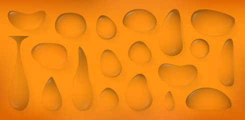 Realistic water drops set isolated. Beautiful background. Simple design. Vector illustration.