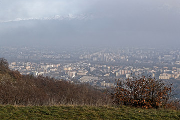 Fog and pollution cloud on the city of Grenoble